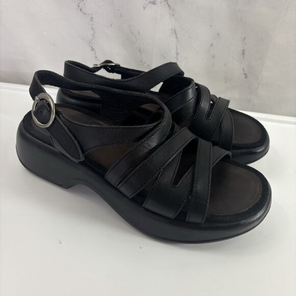 Dansko Lolita Sandal Leather Womens 36 6 Blk Slingback Strappy Rocker Block Heel - Picture 16 of 16